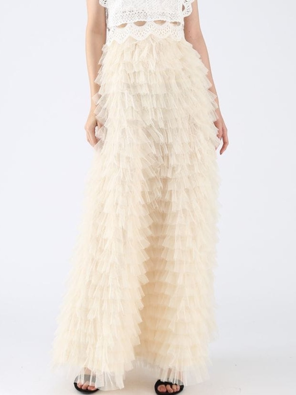 Chicwish Swan Cloud Layered Ruffle Tulle Romantic Banded Maxi Skirt